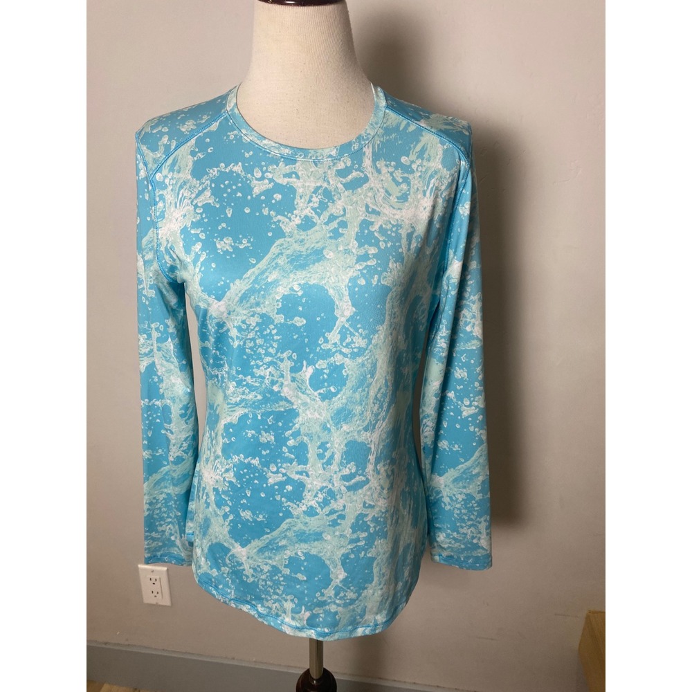 Silver Bait Womens Blue Ocean Splash Print Long Sleeve Performance Sun Shirt S